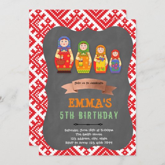 Matryoshka themagepartij Uitnodiging (Voorkant / Achterkant)