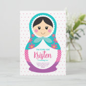 Matryoshka uitnodiging, Russische pop verjaardag Kaart (Staand voorkant)
