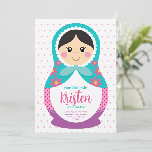 Matryoshka uitnodiging, Russische pop verjaardag Kaart (Staand voorkant)