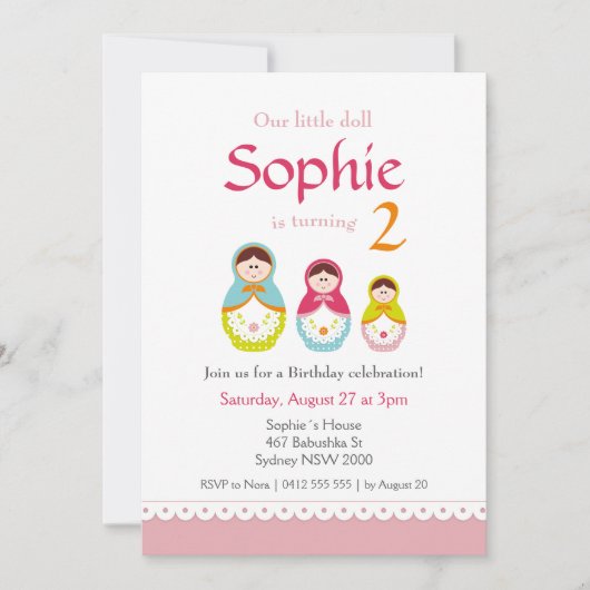 Matryoshka verjaardagsfeestje uitnodiging (Voorkant)