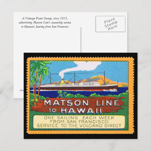 Matson Lines Poster Stamp circa 1915 Briefkaart (Voorkant / Achterkant)