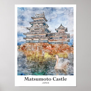 Matsumoto Castle Japan Travel Waterverf Sketch Poster