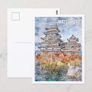 Matsumoto Japan Beroemde Reisplaats Waterverf Briefkaart