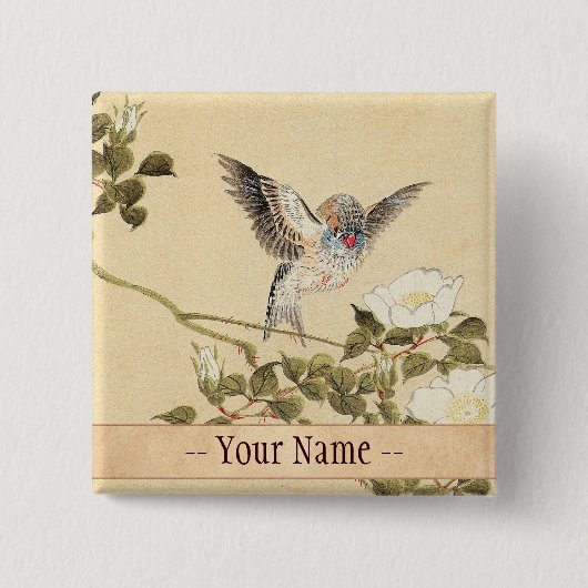 Matsumoto Keibun Bird and Flower Album Zebra Finch Vierkante Button 5,1 Cm (Voorkant)