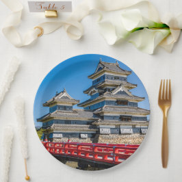 Matsumotokasteel en brug papieren bordje