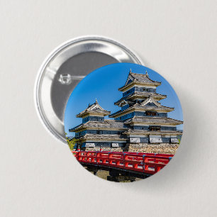 Matsumotokasteel en brug ronde button 5,7 cm