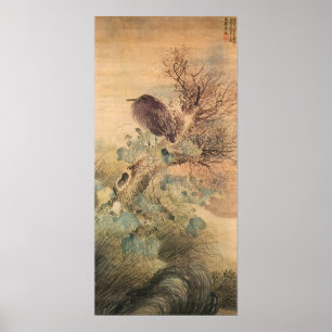 Matsumura Goshun Hibiscus en Blauwe Reiger op een Poster
