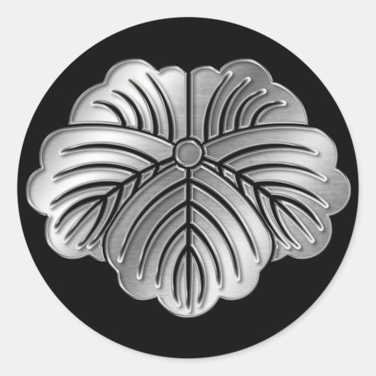 Matsunaga Clan Kamon Silver Chrome Ronde Sticker (Voorkant)