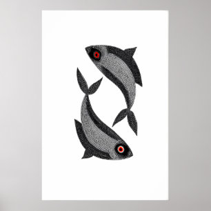 Matsya Duo-kunstprint met de hand getekende vissen Poster