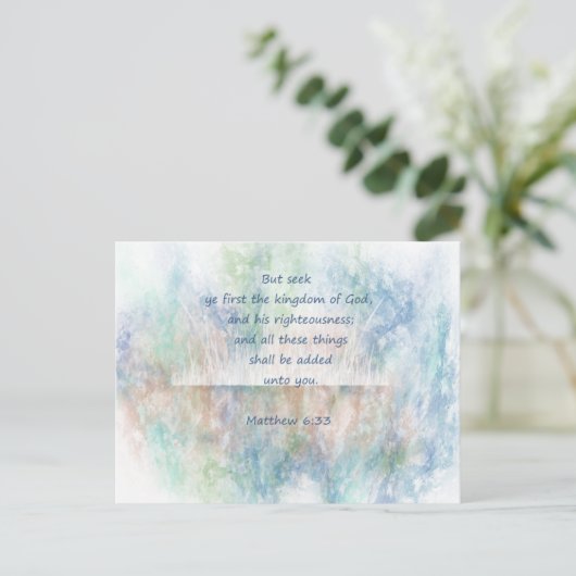 Matt 6:33 zoekt Ye First God Bijbelscriptie Briefkaart (Staand voorkant)