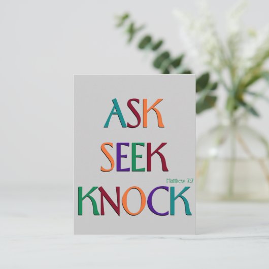Matt 7:7 aanpasbaar sjabloon briefkaart (Staand voorkant)