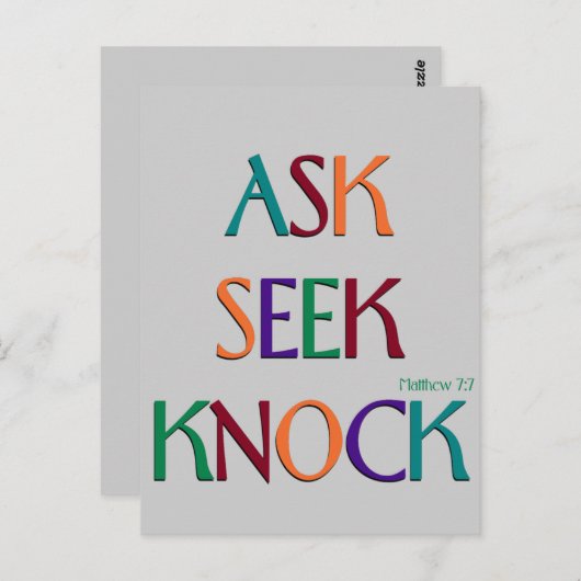 Matt 7:7 aanpasbaar sjabloon briefkaart (Voorkant / Achterkant)