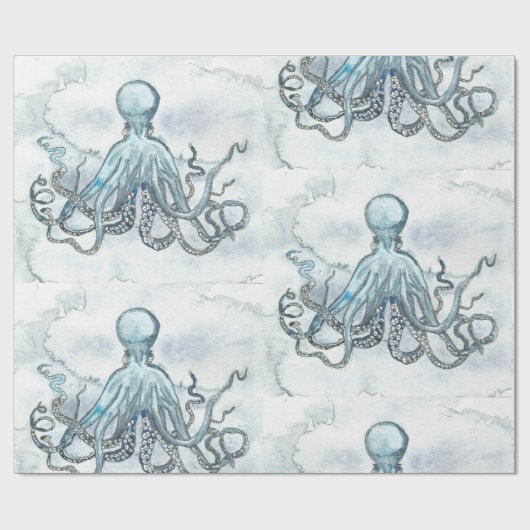 Matt Blue Octopus Wrapping Papger Cadeaupapier (Vlak)