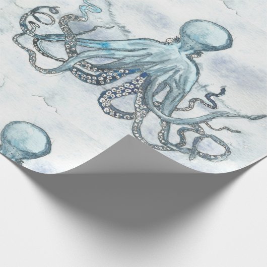 Matt Blue Octopus Wrapping Papger Cadeaupapier (Hoek)