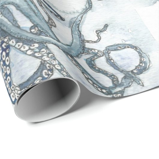 Matt Blue Octopus Wrapping Papger Cadeaupapier (Rol Hoek)