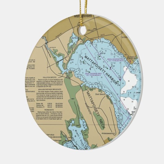 Mattapoisett MA Harbor Chart Keramisch Ornament (Links)