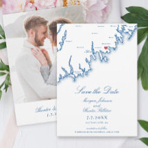 Mattapoisett MA Kaart Elegante Navy Blauwe Huwelij