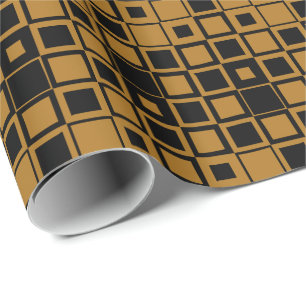 Matte Antiek Goud en Zwarte Vierkant in Vierkant Cadeaupapier