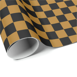 Matte Antieke Goud en Zwarte Schaakbord Vierkanten Cadeaupapier
