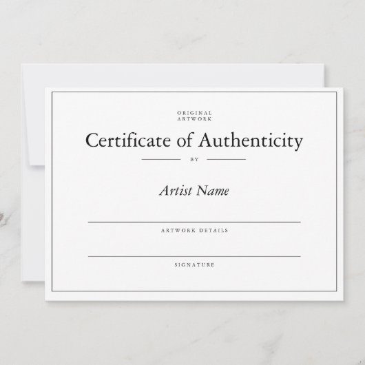 Matte authenticiteitscertificaat voor kunst kaart (Voorkant)