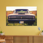 Matte Black 1966 Dodge Charger op gras Canvas Afdruk (Insitu (Woonkamer))