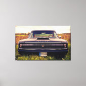 Matte Black 1966 Dodge Charger op gras Canvas Afdruk (Voorkant)