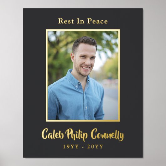 Matte Black Gold Rest in vredesnaam Foto Memorial Folie Afdrukken (Voorkant)