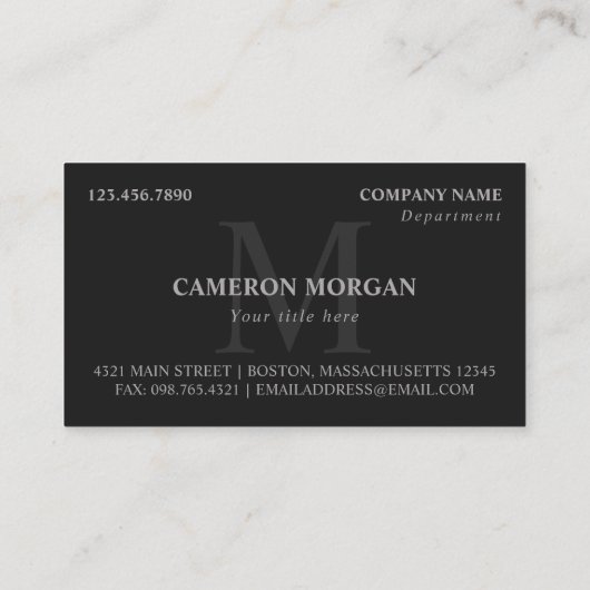 Matte Black Gray Monogrammed Professional Afsprakenkaartje (Achterkant)