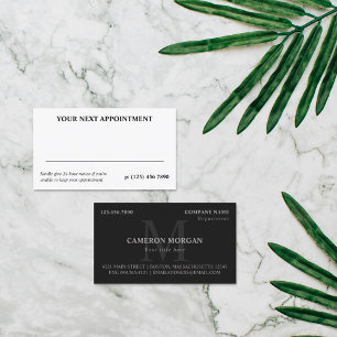 Matte Black Gray Monogrammed Professional Afsprakenkaartje