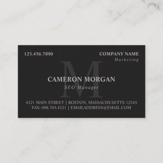 Matte Black Gray Monogrammed Professional Visitekaartje (Voorkant)