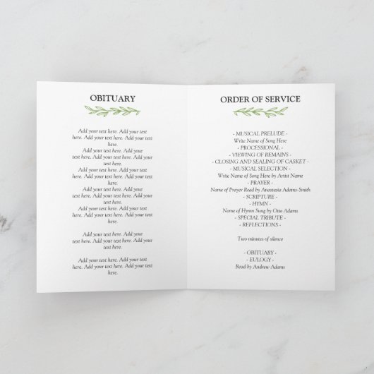 Matte Black Greenery Lijst Oval Photo Funeral Programma (Binnen)