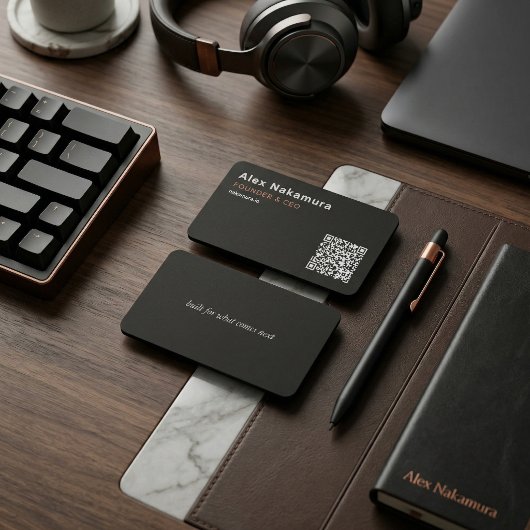 Matte Black Minimal QR Code Tech Founder Startup Visitekaartje
