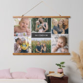Matte Black Modern 6 Foto Collage & Name Hangend Wandkleed (Slaapkamer)