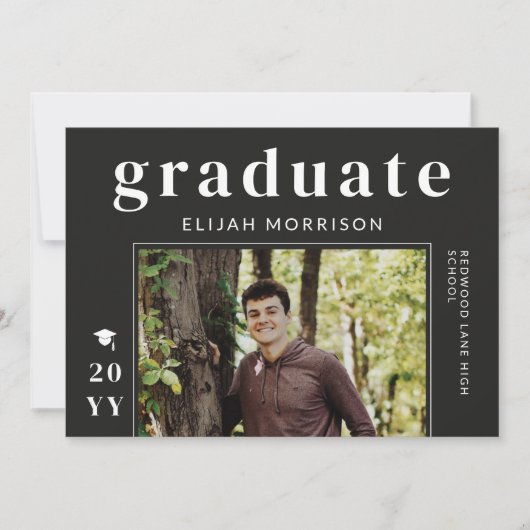 Matte Black Modern Typography Photo Afstuderen Kaart (Voorkant)