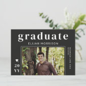 Matte Black Modern Typography Photo Afstuderen Kaart (Staand voorkant)
