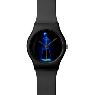 Matte Black Watch met Blue Foggy Guitar Horloge