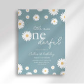 Matte Blue Daisy Little Miss Onederful Uitnodiging
