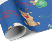 Matte Blue Rendier, Sneeuwman & Cadeaus Wrap Roll Cadeaupapier (Rol Hoek)