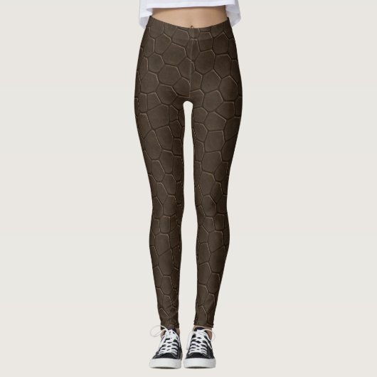 Matte Caiman Schaal Patroon – Donker Rijk Bruin Leggings (Voorkant)
