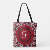 Matte Crimson en White Abstract Floral Monogram Tote Bag (Achterkant)