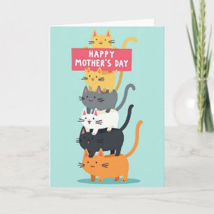 Matte Gestapelde Katten Liefde Kaart