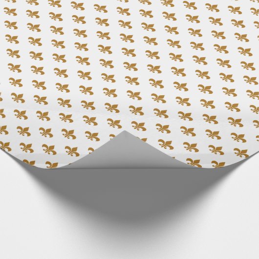 Matte Gold Fleur-de-lis op wit Cadeaupapier (Hoek)