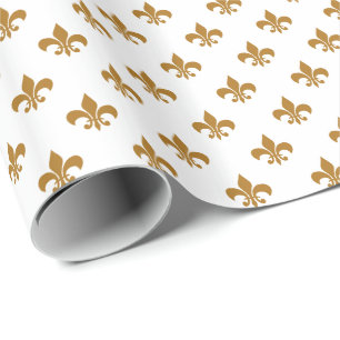 Matte Gold Fleur-de-lis op wit Cadeaupapier