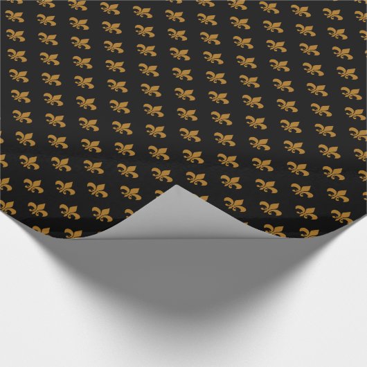 Matte Gold Fleur-de-lis op zwart Cadeaupapier (Hoek)
