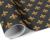 Matte Gold Fleur-de-lis op zwart Cadeaupapier (Rol Hoek)