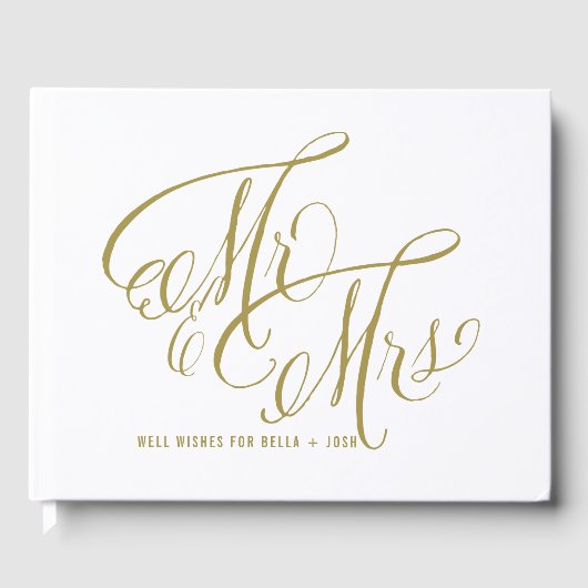 Matte Gold Mr. en Mrs Elegant Script Wedding Gastenboek (Voorkant)