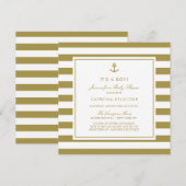 Matte Gold Nautical Het is een Jongen Baby shower Kaart (Voorkant / Achterkant)