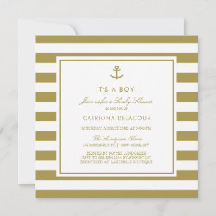 Matte Gold Nautical Het is een Jongen Baby shower Kaart