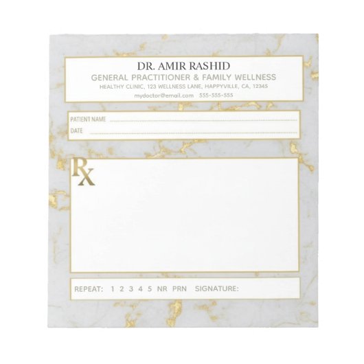 Matte Gold White Grey Marble Doctor Prescription Notitieblok (Voorkant)