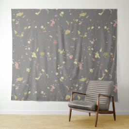 Matte goud en roze goud vlokken donkergrijs wandkleed